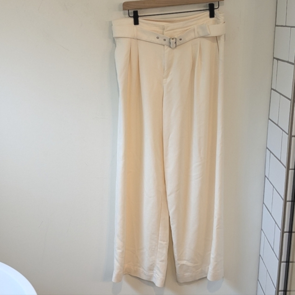 J. Crew 2024 Belted Wide-Leg Trouser City Twill Cream Quiet Luxury Size 10 - Picture 3 of 10
